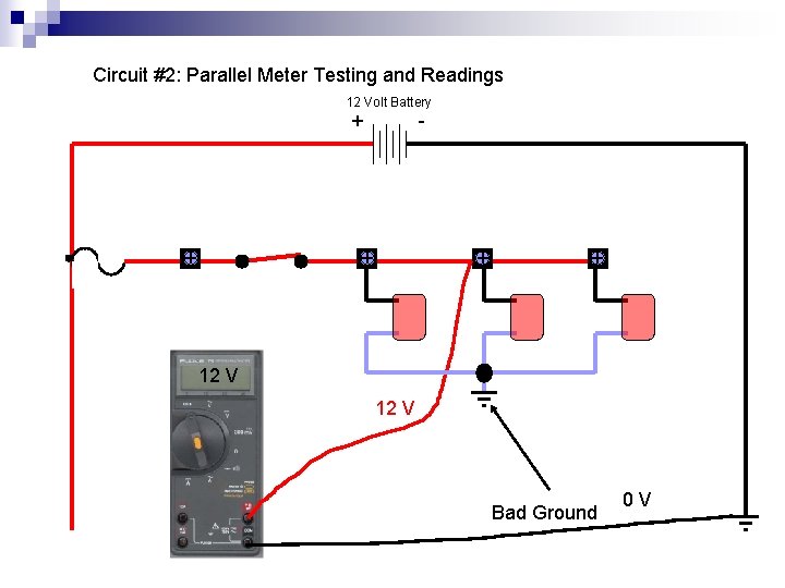 Circuit #2: Parallel Meter Testing and Readings 12 Volt Battery + + - +