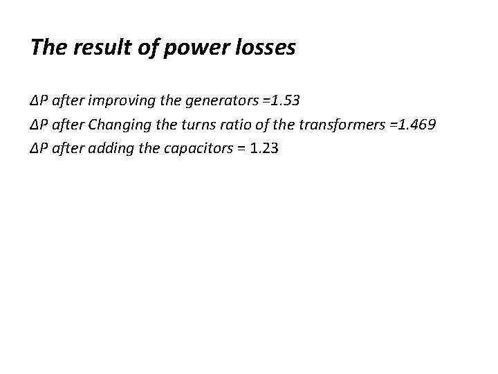 The result of power losses ΔP after improving the generators =1. 53 ΔP after