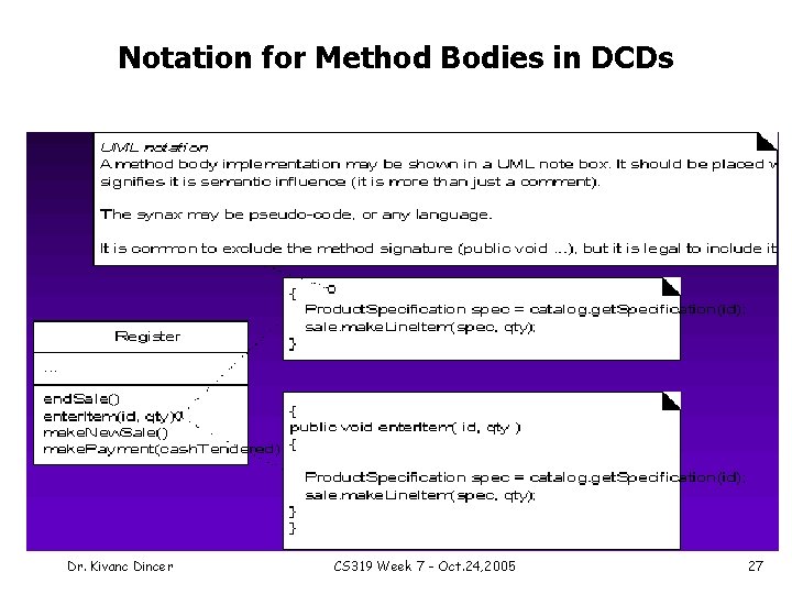 Notation for Method Bodies in DCDs Dr. Kivanc Dincer CS 319 Week 7 -
