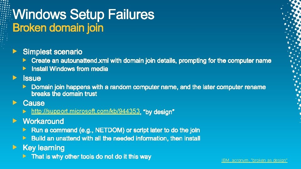 http: //support. microsoft. com/kb/944353 IBM, acronym, “broken as design” 
