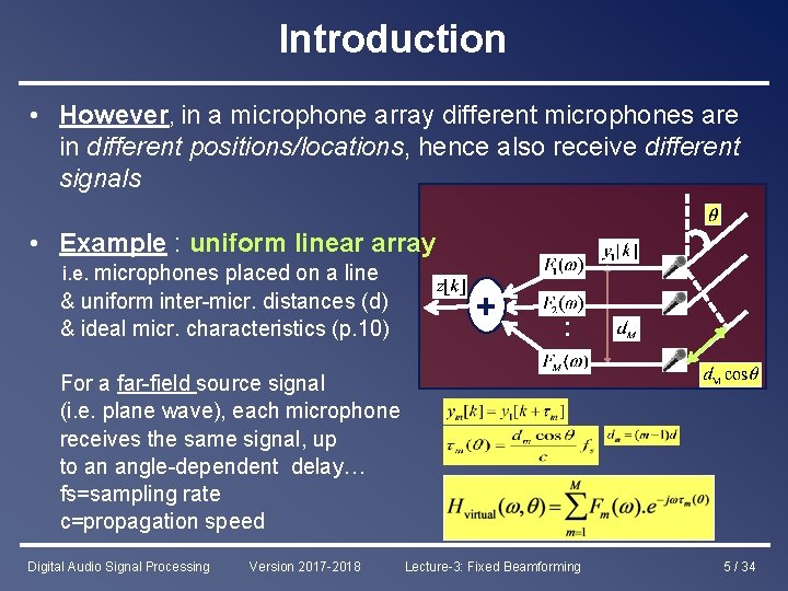 Introduction • However, in a microphone array different microphones are in different positions/locations, hence