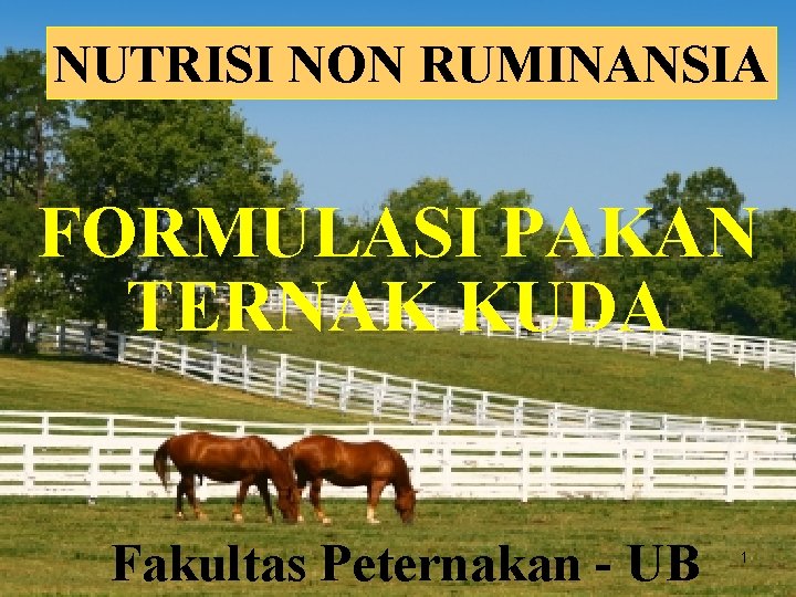 NUTRISI NON RUMINANSIA FORMULASI PAKAN TERNAK KUDA Fakultas Peternakan - UB 1 