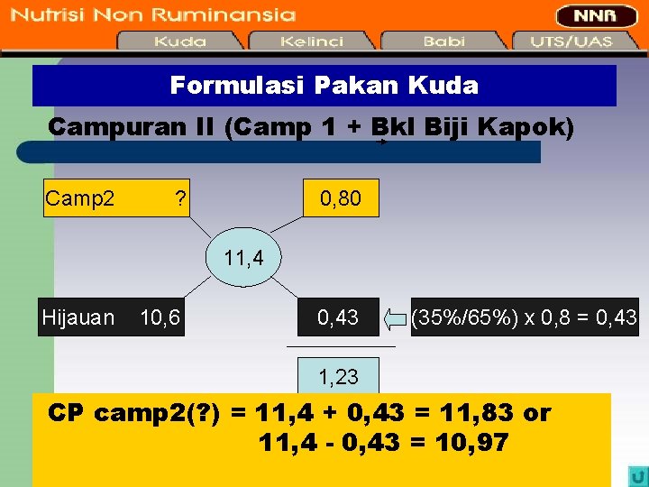 Formulasi Pakan Kuda Campuran II (Camp 1 + Bkl Biji Kapok) Camp 2 ?