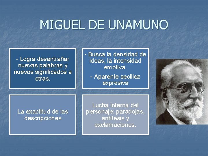 MIGUEL DE UNAMUNO - Logra desentrañar nuevas palabras y nuevos significados a otras. -