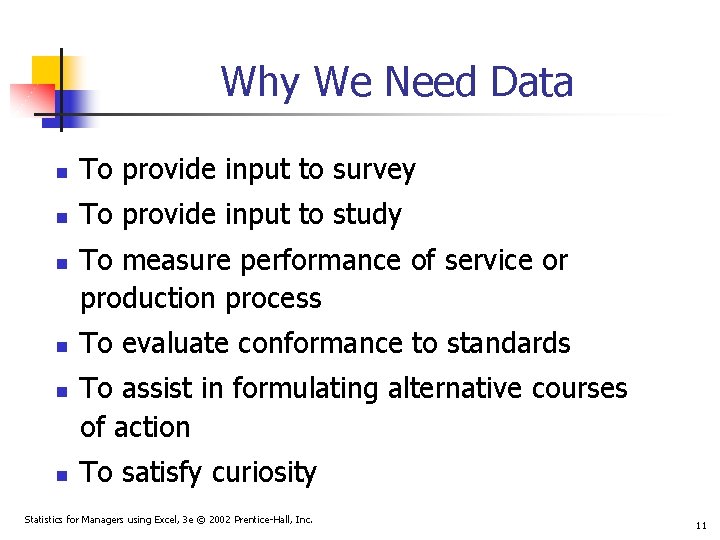 Why We Need Data n To provide input to survey n To provide input Why We Need Data n To provide input to survey n To provide input