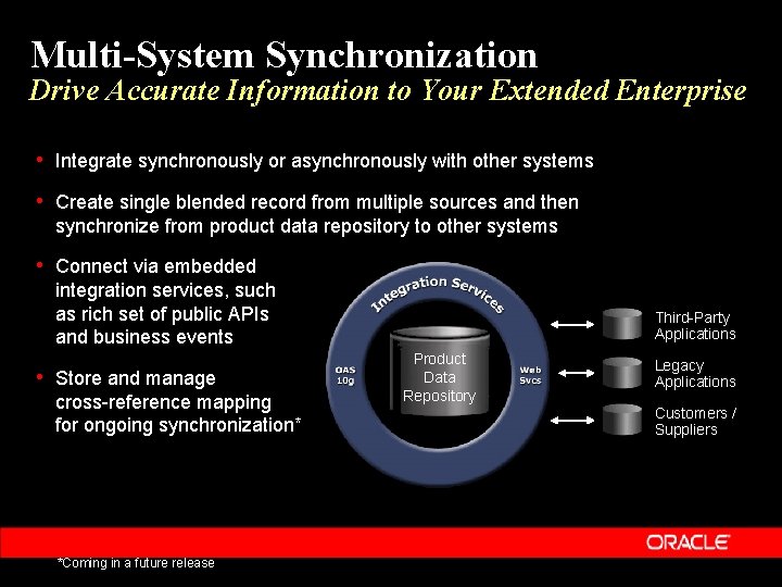 Multi-System Synchronization Drive Accurate Information to Your Extended Enterprise • Integrate synchronously or asynchronously