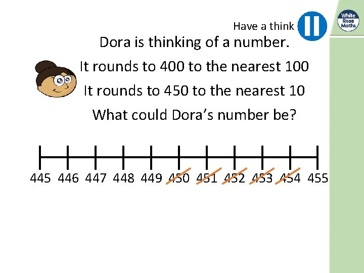Have a think Dora is thinking of a number. It rounds to 400 to