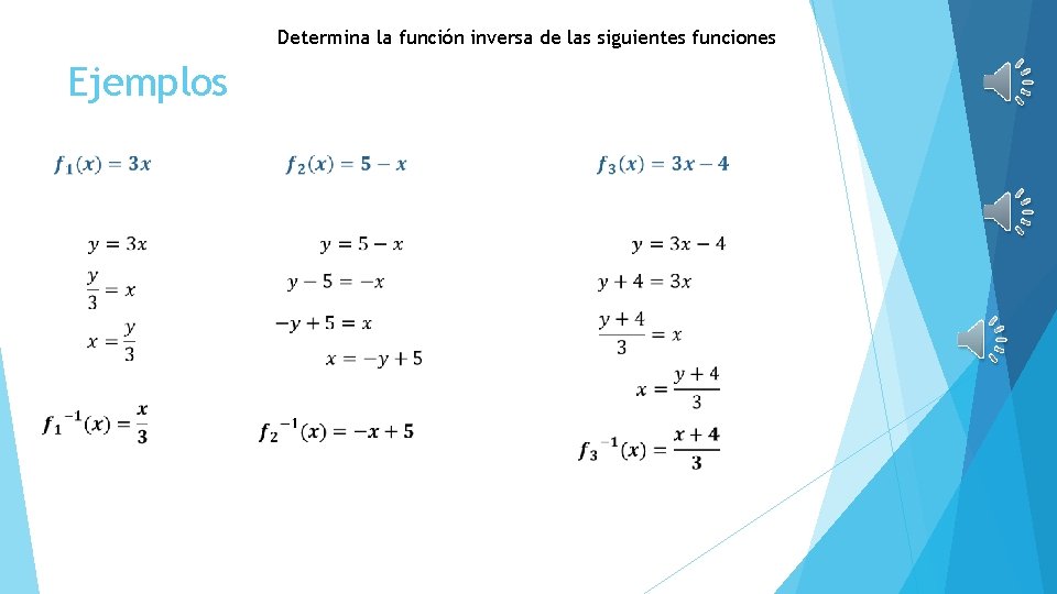 Determina la función inversa de las siguientes funciones Ejemplos 