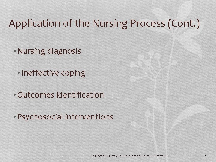 Application of the Nursing Process (Cont. ) • Nursing diagnosis • Ineffective coping •