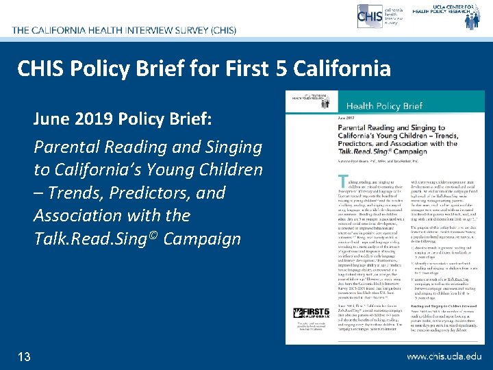 CHIS Policy Brief for First 5 California June 2019 Policy Brief: Parental Reading and