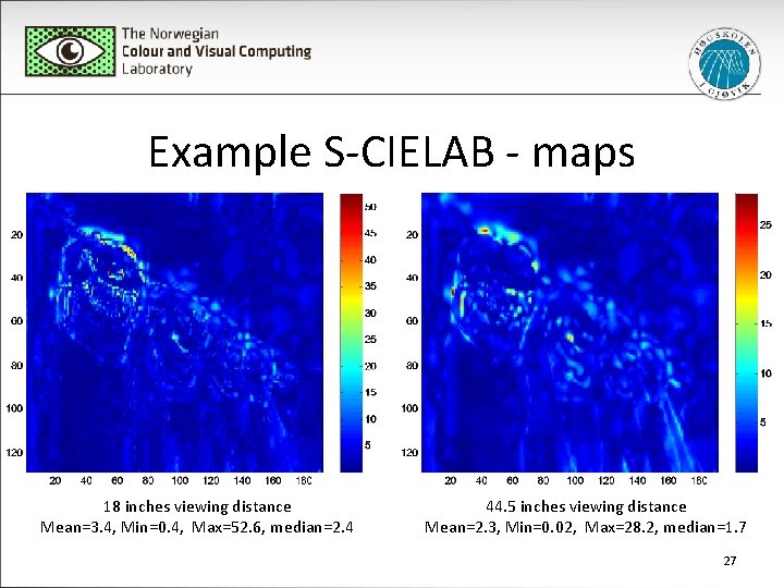 Example S-CIELAB - maps 18 inches viewing distance Mean=3. 4, Min=0. 4, Max=52. 6,