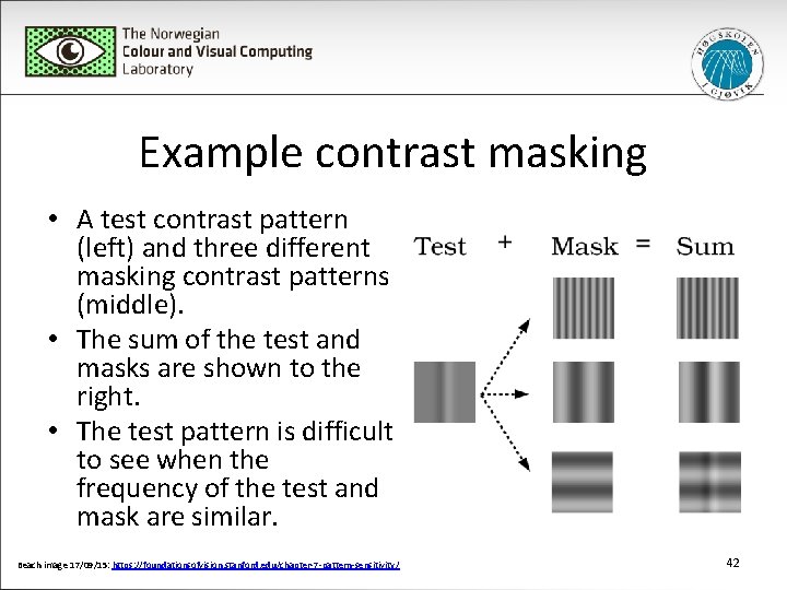 Example contrast masking • A test contrast pattern (left) and three different masking contrast