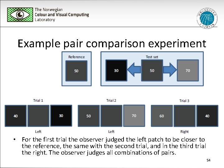 Example pair comparison experiment • For the first trial the observer judged the left
