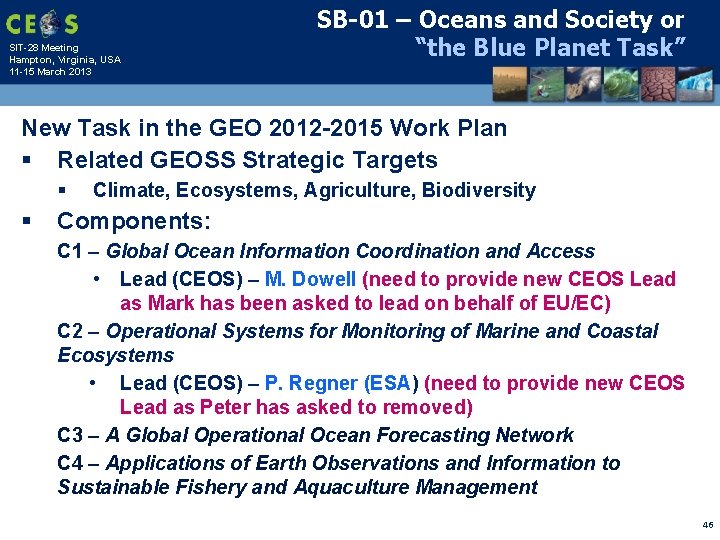 SIT-28 Meeting Hampton, Virginia, USA 11 -15 March 2013 SB-01 – Oceans and Society