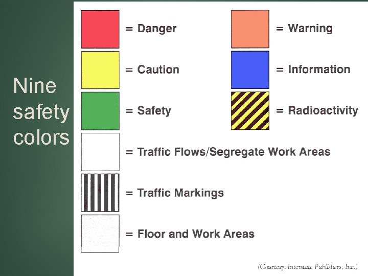 Nine safety colors 