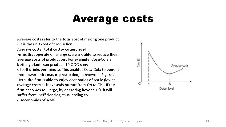 Average costs refer to the total cost of making one product - it is