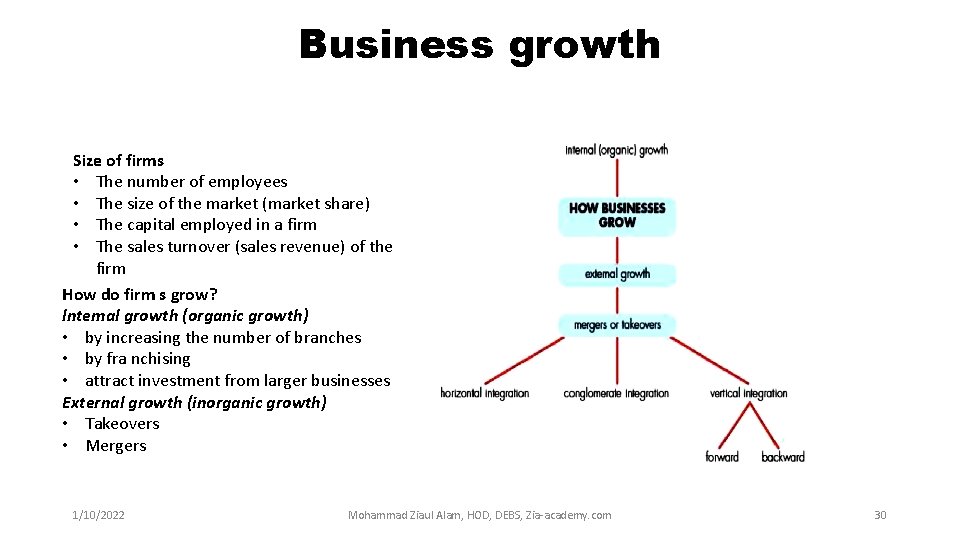 Business growth Size of firms • The number of employees • The size of