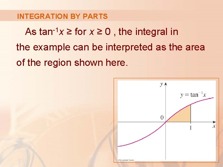 INTEGRATION BY PARTS As tan-1 x ≥ for x ≥ 0 , the integral