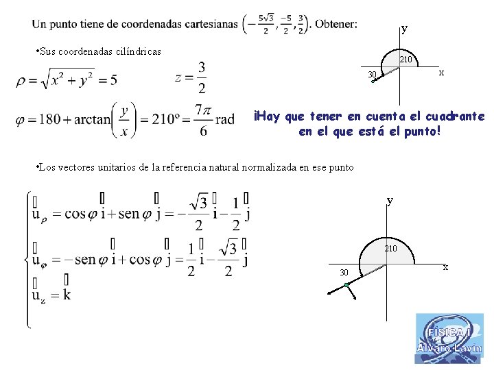 y • Sus coordenadas cilíndricas 210 x 30 ¡Hay que tener en cuenta el