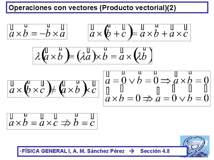 Operaciones con vectores (Producto vectorial)(2) • FÍSICA GENERAL I, A. M. Sánchez Pérez Sección