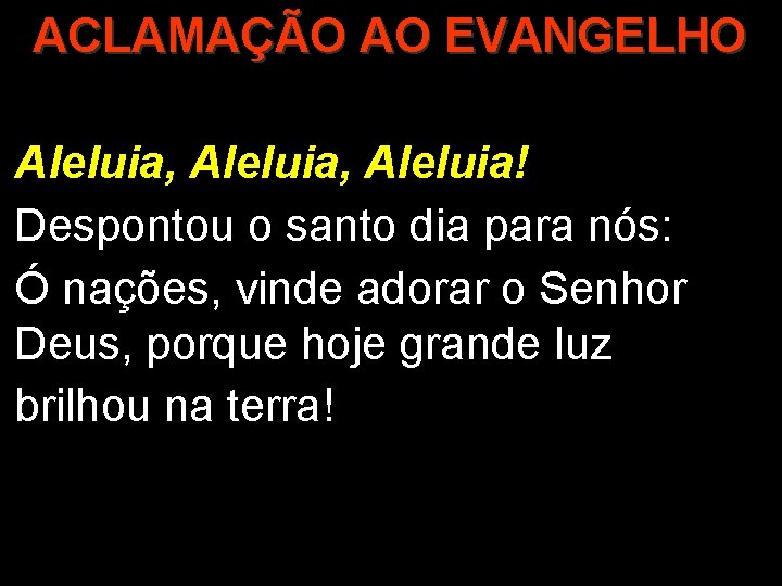 ACLAMAÇÃO AO EVANGELHO Aleluia, Aleluia! Despontou o santo dia para nós: Ó nações, vinde