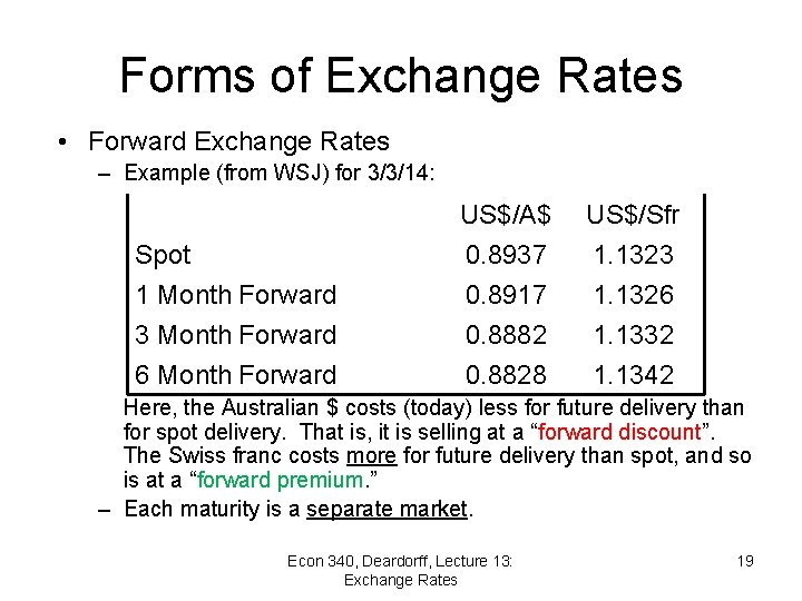 Forms of Exchange Rates • Forward Exchange Rates – Example (from WSJ) for 3/3/14: