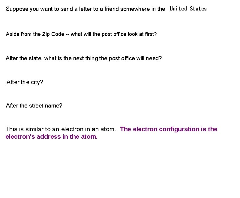 Suppose you want to send a letter to a friend somewhere in the United