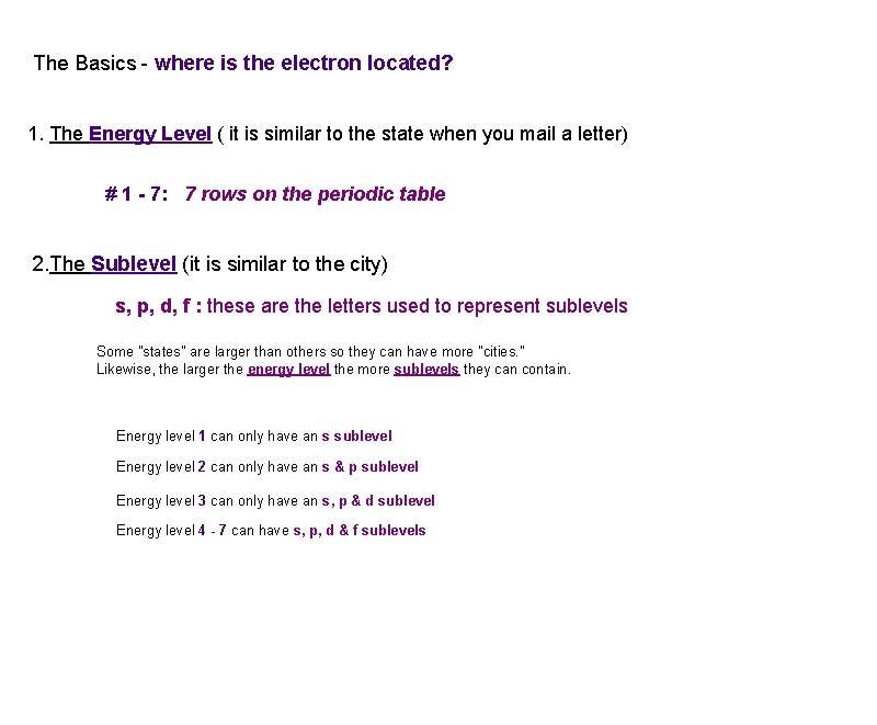 The Basics - where is the electron located? 1. The Energy Level ( it
