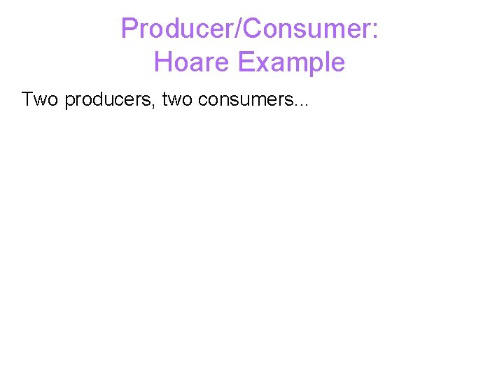 Producer/Consumer: Hoare Example Two producers, two consumers. . . 