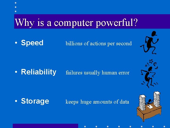 Why is a computer powerful? • Speed billions of actions per second • Reliability