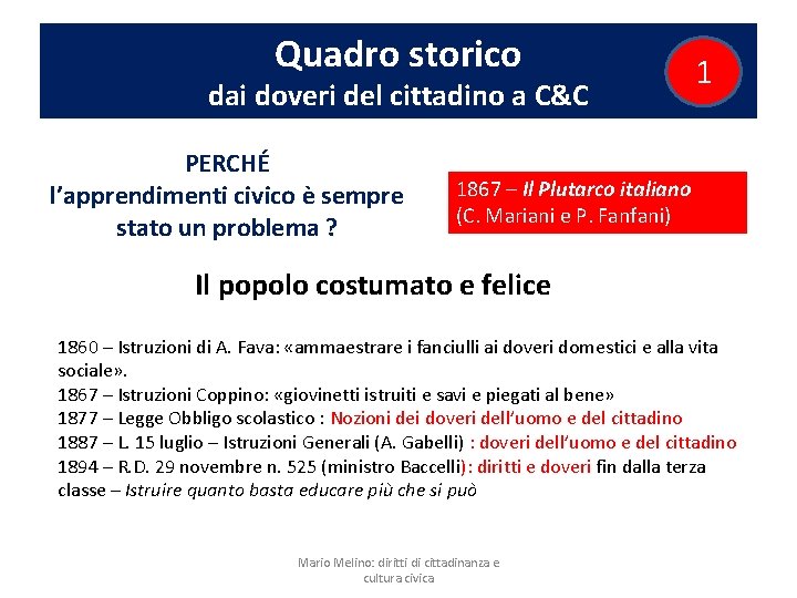 Quadro storico dai doveri del cittadino a C&C PERCHÉ l’apprendimenti civico è sempre stato