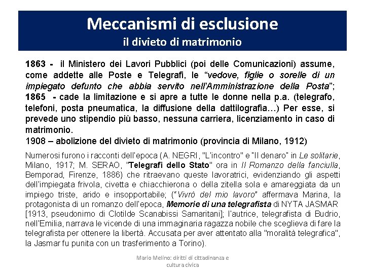 Meccanismi di esclusione il divieto di matrimonio 1863 - il Ministero dei Lavori Pubblici