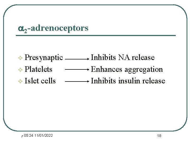  2 -adrenoceptors v Presynaptic v Platelets v Islet cells ﻡ 05: 24 11/01/2022