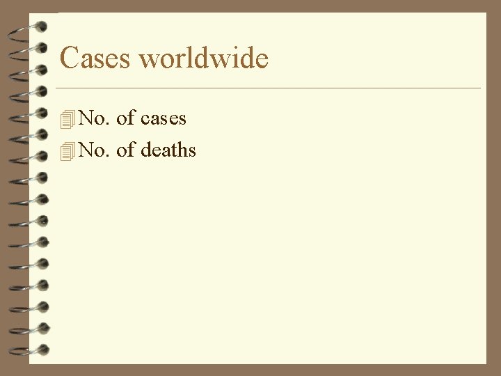 Cases worldwide 4 No. of cases 4 No. of deaths 