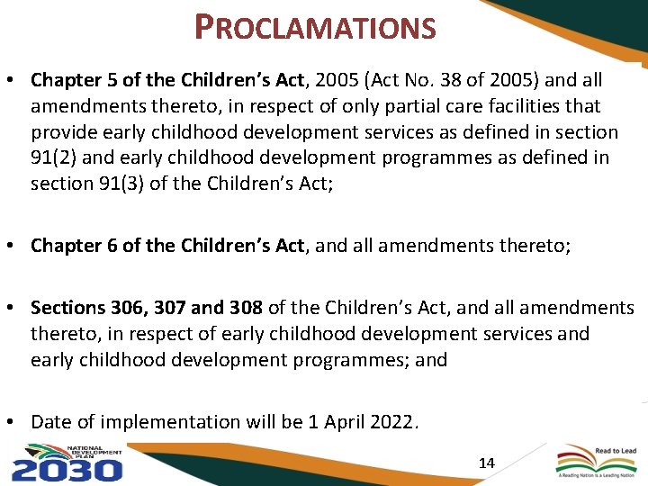 PROCLAMATIONS • Chapter 5 of the Children’s Act, 2005 (Act No. 38 of 2005)