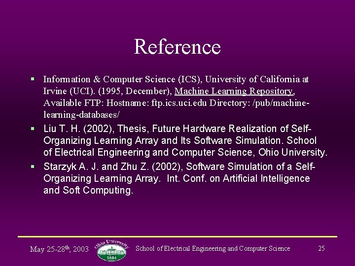 Reference § Information & Computer Science (ICS), University of California at Irvine (UCI). (1995,