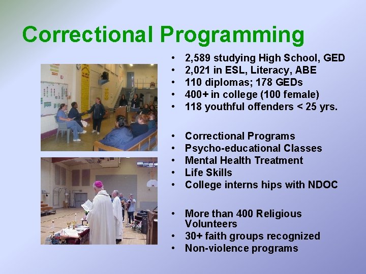 Correctional Programming • • • 2, 589 studying High School, GED 2, 021 in