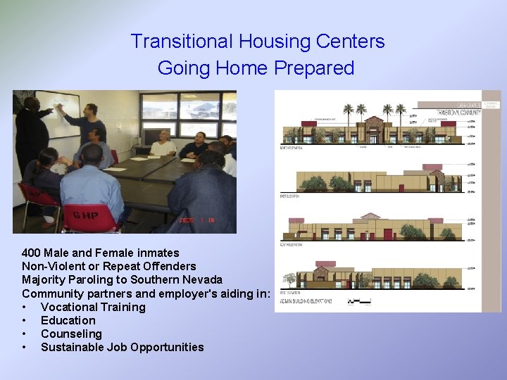 Transitional Housing Centers Going Home Prepared 400 Male and Female inmates Non-Violent or Repeat