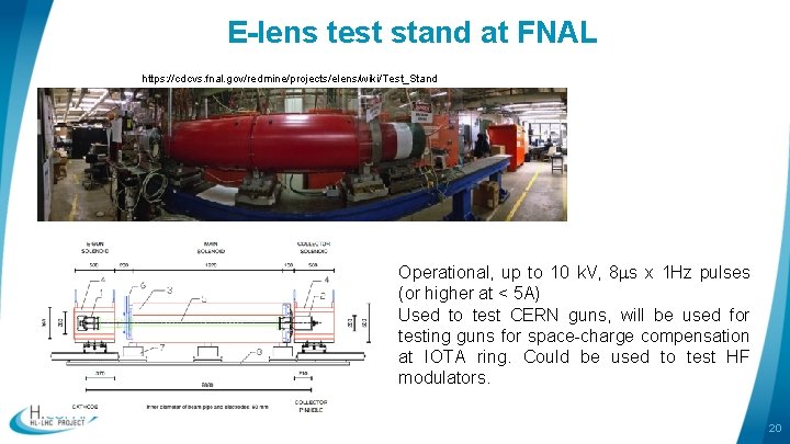 E-lens test stand at FNAL https: //cdcvs. fnal. gov/redmine/projects/elens/wiki/Test_Stand Operational, up to 10 k.