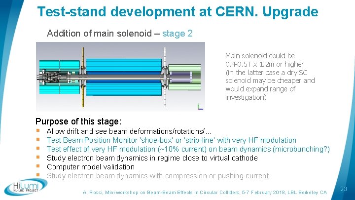Test-stand development at CERN. Upgrade Addition of main solenoid – stage 2 Main solenoid