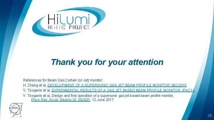 Thank you for your attention References for Beam Gas Curtain (or Jet) monitor: H.