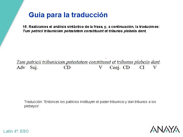 Guía para la traducción 15. Realizamos el análisis sintáctico de la frase, y, a