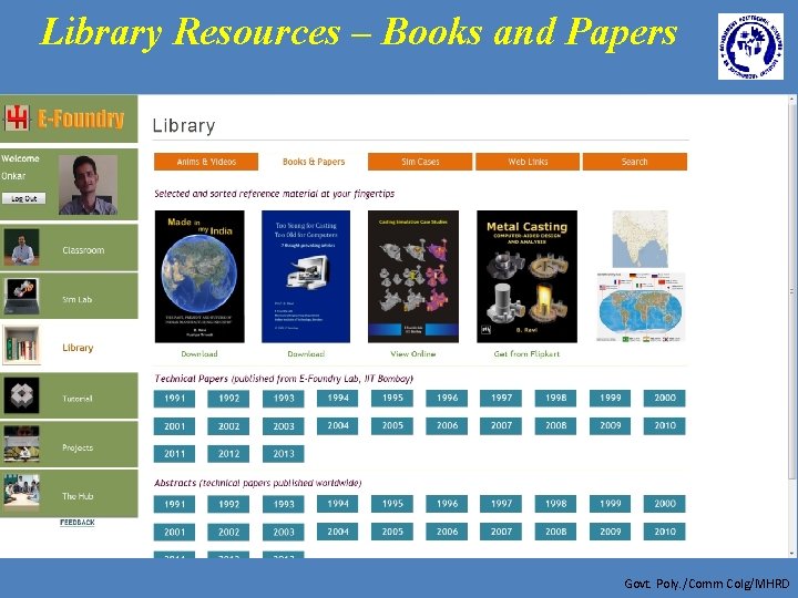 Library Resources – Books and Papers Govt. Poly. /Comm Colg/MHRD 