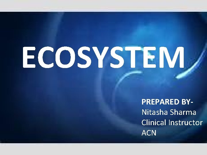 ECOSYSTEM PREPARED BY Nitasha Sharma Clinical Instructor ACN 