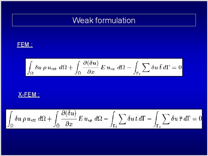Weak formulation FEM : X-FEM : 