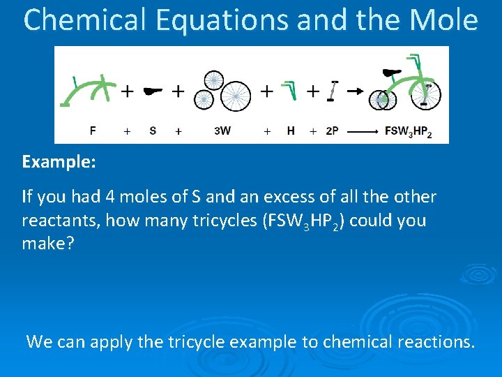 Chemical Equations and the Mole Example: If you had 4 moles of S and