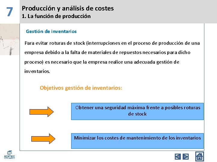 7 Producción y análisis de costes 1. La función de producción Gestión de inventarios