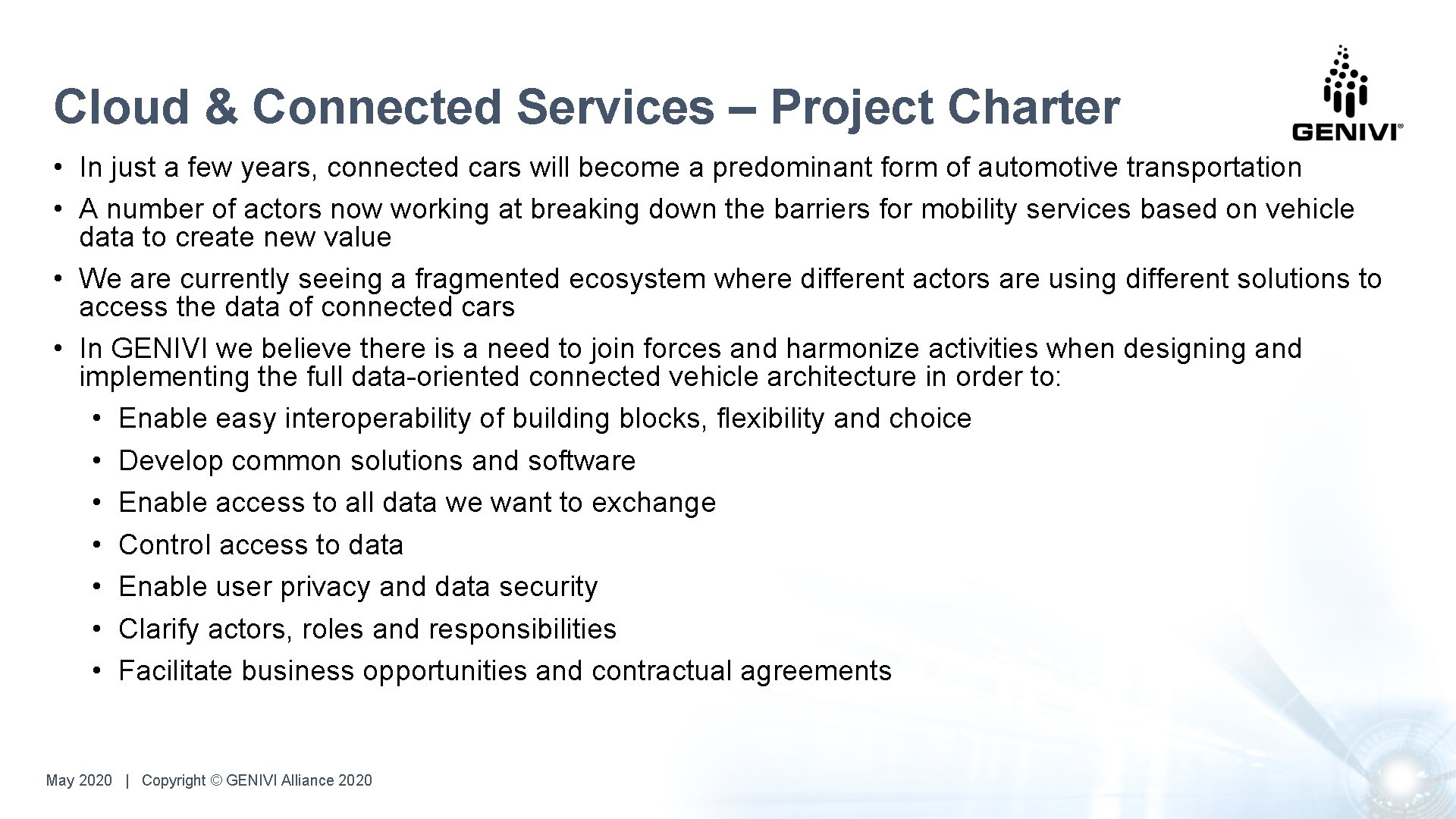 Cloud & Connected Services – Project Charter • In just a few years, connected Cloud & Connected Services – Project Charter • In just a few years, connected