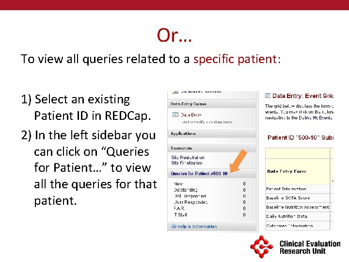 Or… To view all queries related to a specific patient: 1) Select an existing
