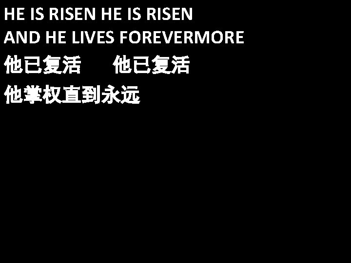 HE IS RISEN AND HE LIVES FOREVERMORE 他已复活 他掌权直到永远 